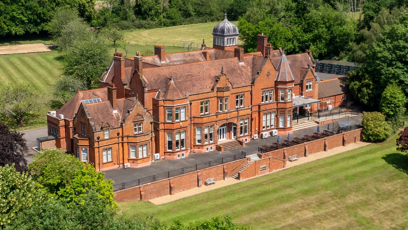Aerial view of Robert Denholm House, serviced offices in Nutfield, Surrey
